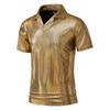 Summer Men's Short Sleeve Polo Shirt Shiny Metallic Streetwear Lapel T-shirts Men Gold Stage Costume Disco Party NightClub Tops
