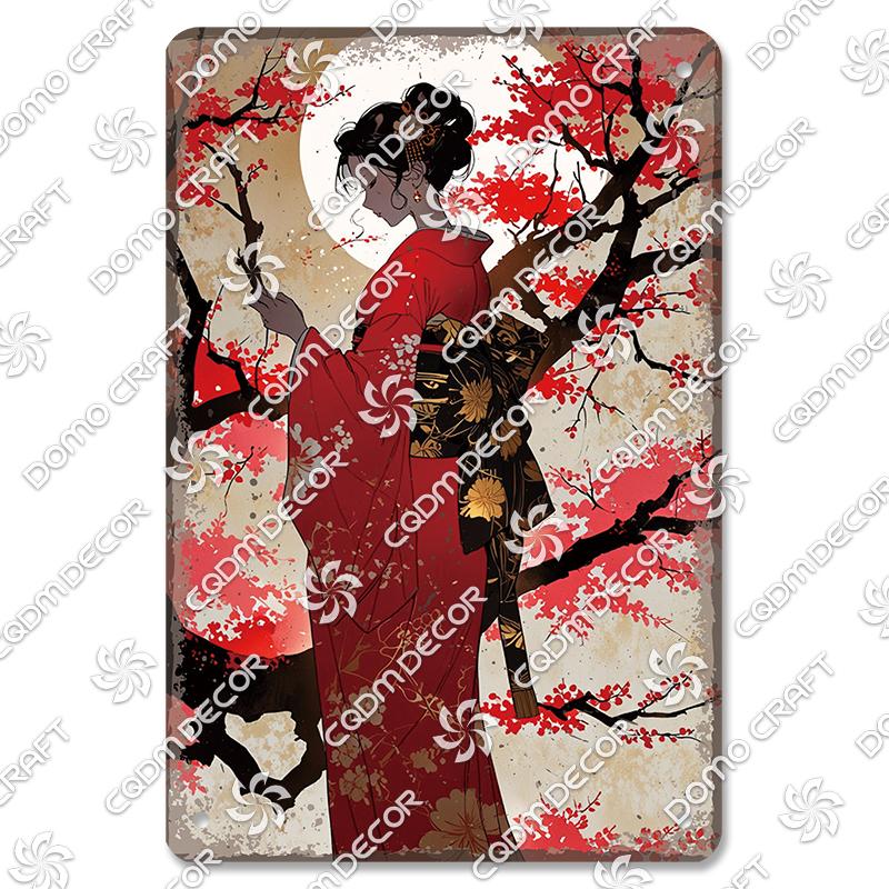 Retro Japanischer Stil Poster Metall Blechschilder Kimono Schönheiten Japanischer Samurai Vintage Metallplatte Wanddeko Club Bar Man Cave