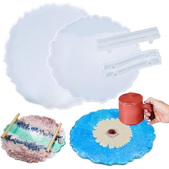 2 Size Large Silicone Tray Molds with Handles Molds 13 Inches Round Big Tray Resin Mold Irregular Geode Coasters Jewelry Plates Mold for Epoxy Resin