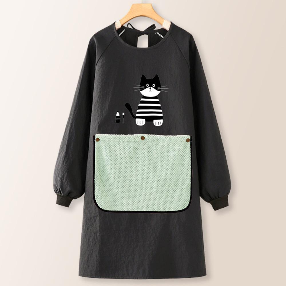 Wear-resistant Kitchen Apron Anti-fouling Hand Wipe Feature Long Sleeved Apron Comfortable with Detachable Towel