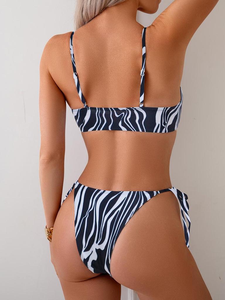 2025 Cross-Border Lace-Up Printed Bikini Swimsuit for Women - European & American Style