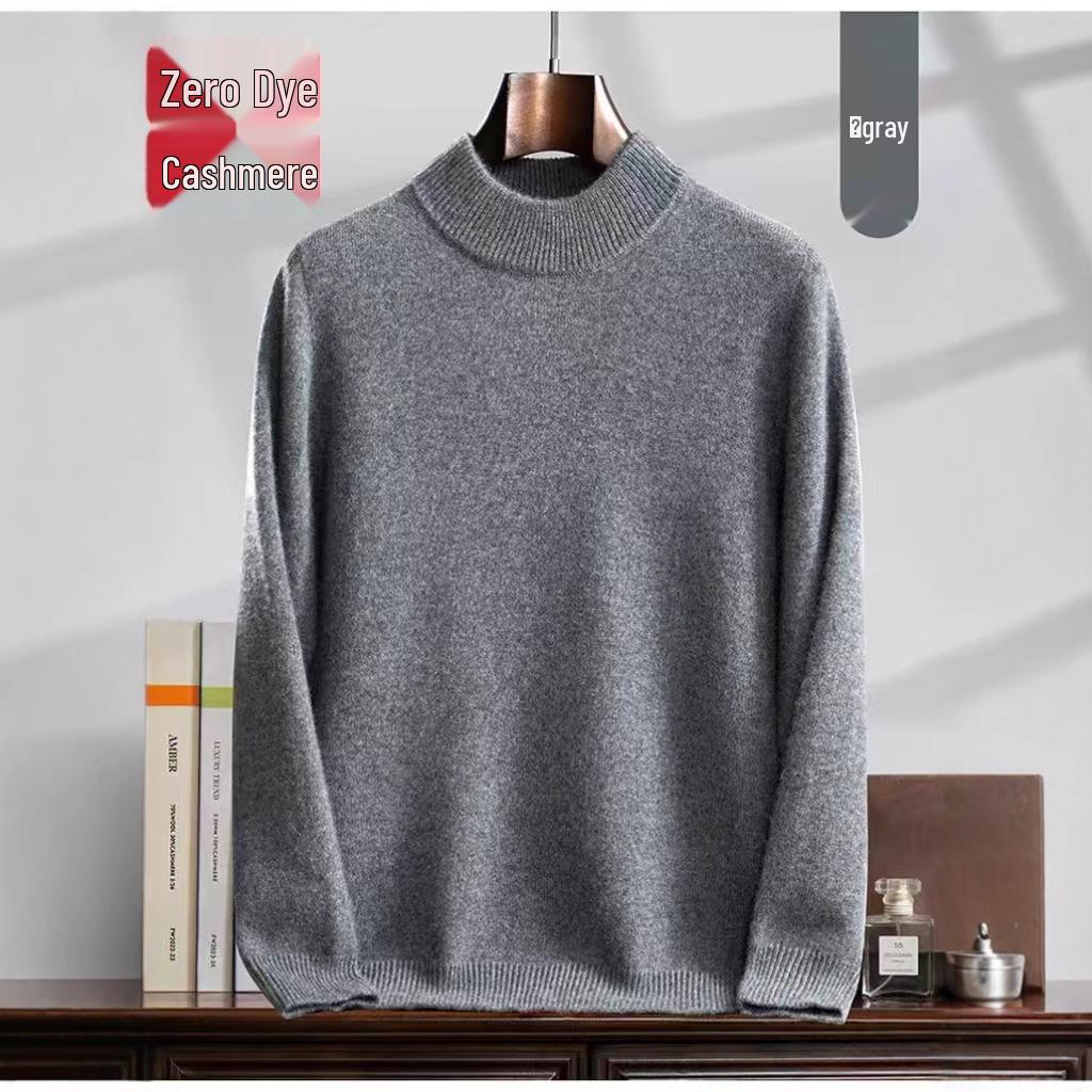 Men's Cashmere High Neck Sweater - Warm Base Layer for Autumn & Winter, Business Casual, Double Strand, Classic Design.