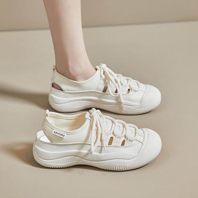 Baotou Thick-soled Roman Sandals Women's Summer New Fashion Casual Versatile Hollow Beach Sports White Shoes