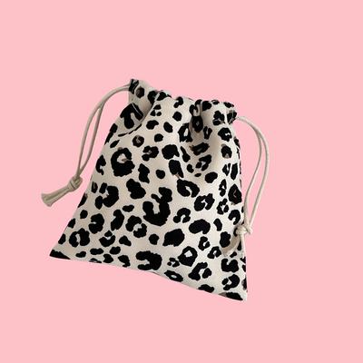 Drawstring Bag Cute Leopard Print Hand-Held Small Cloth Bag Coin Purse Clutch Bag Female Storage Bag Gift Bag Sundries Storage