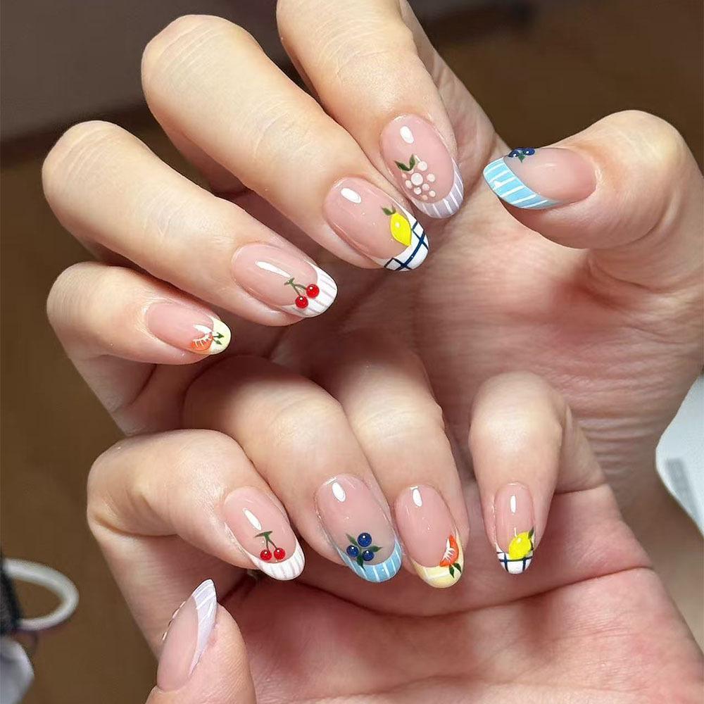 French Style Short Press-on Nails - Cute Fruit Nail Tips for Manicure