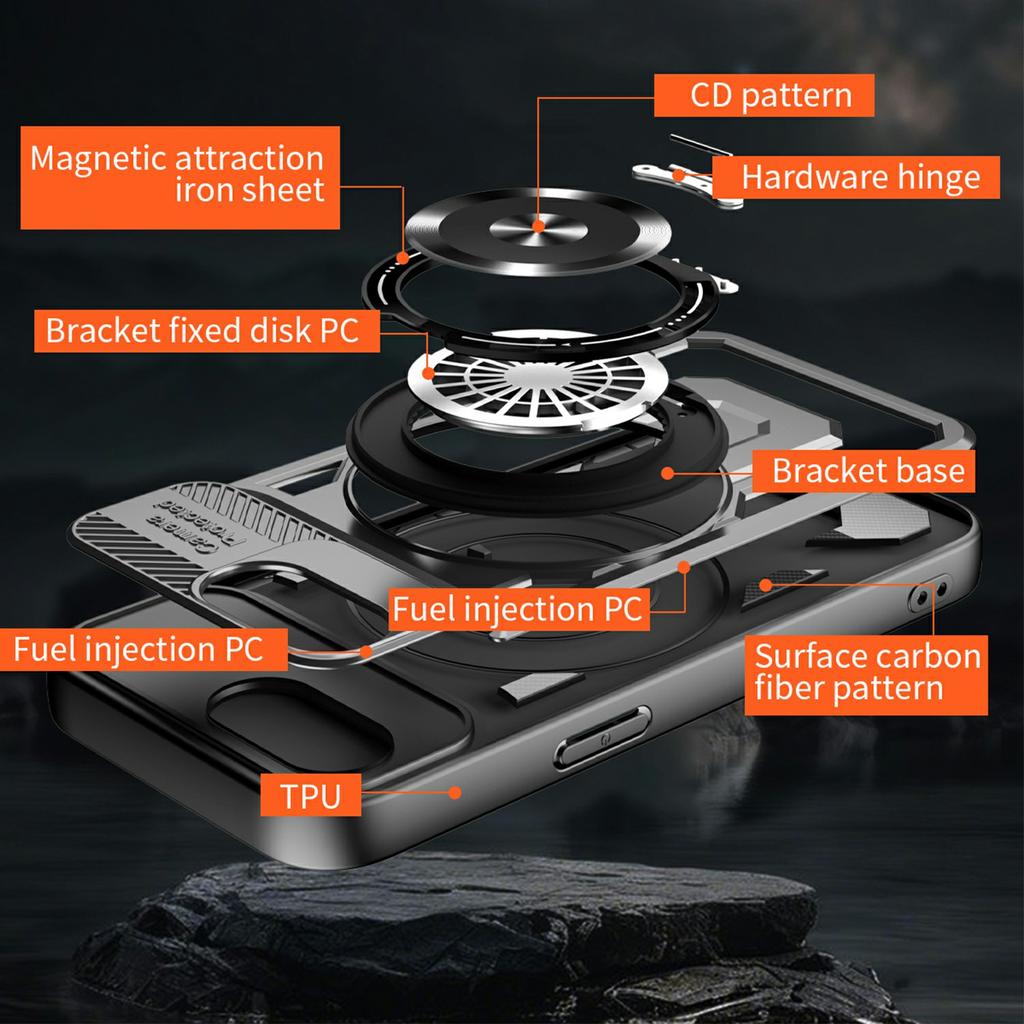 For iPhone 16e Magnetic Case Rotating Kickstand TPU+PC Phone Cover