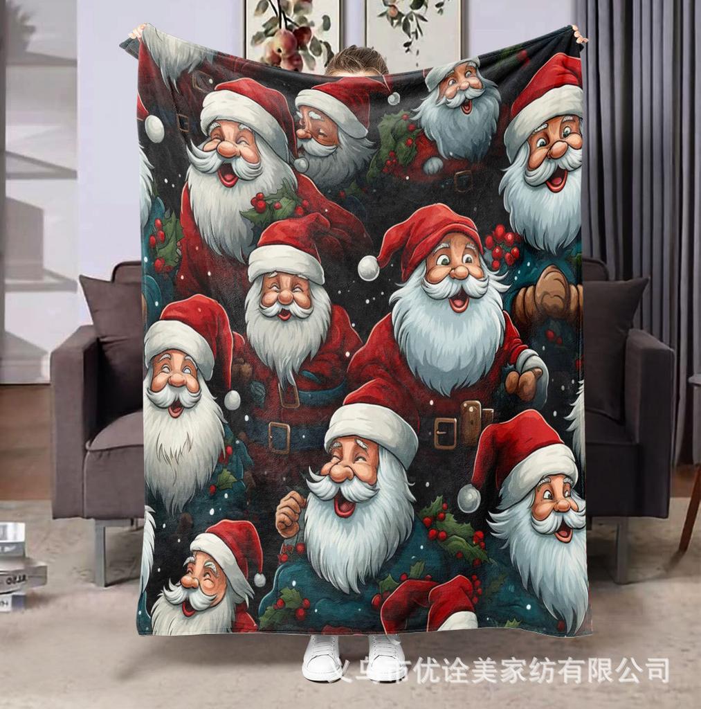 Christmas-themed checkered pattern Printed Blanket for Sofa Bed Travel Camping Living Room Office Conditioning Blanket
