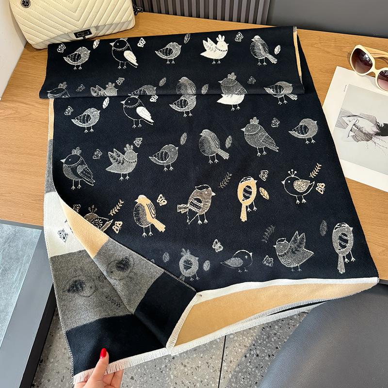 Imitation Cashmere Scarf Versatile High-End Contrast Color Double-Sided Winter Fashion Shawl Women