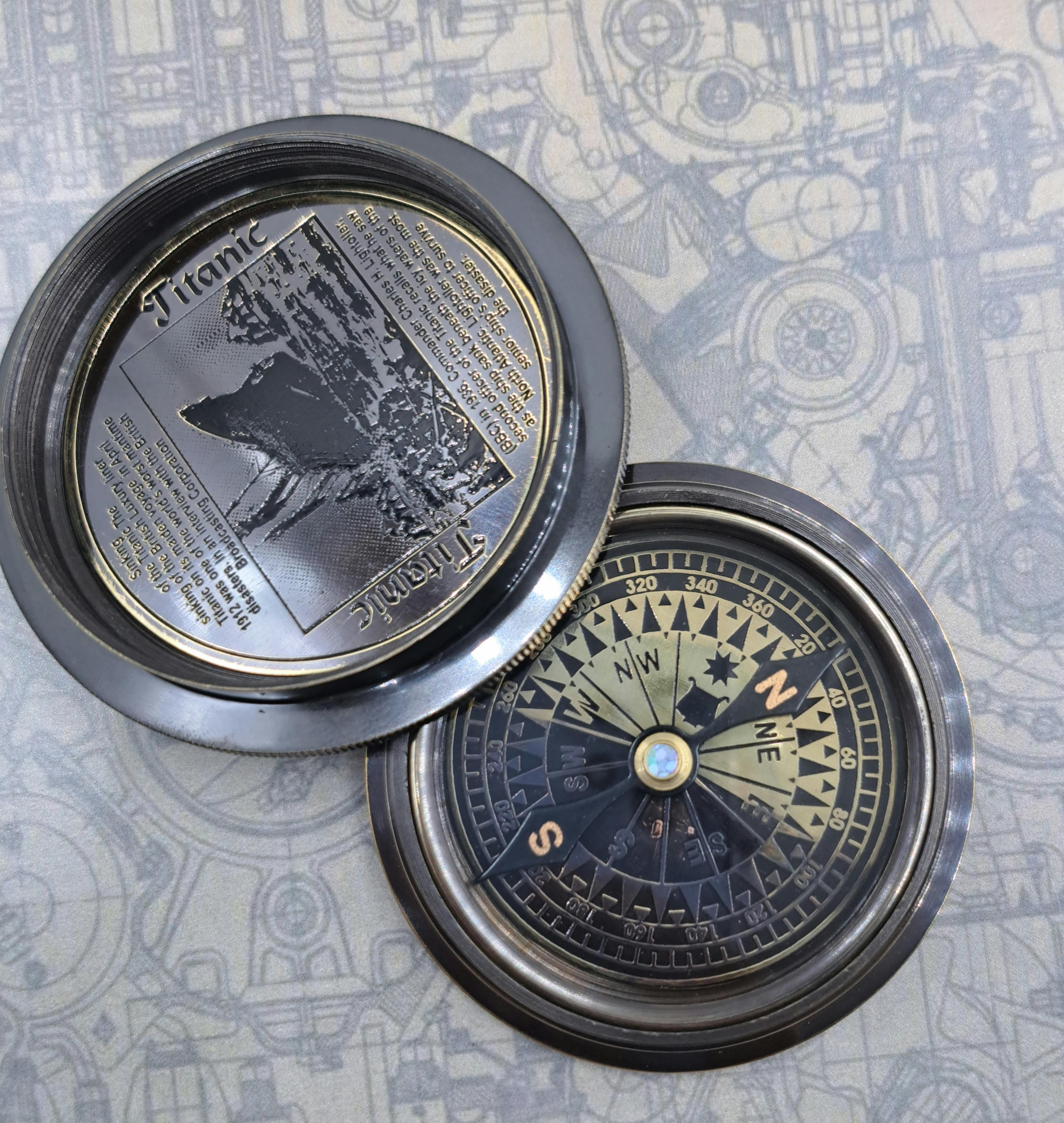 

Старинный карманный компас с корабля «Титаник» — винтажный черный латунный навигационный инструмент, 7 см как
