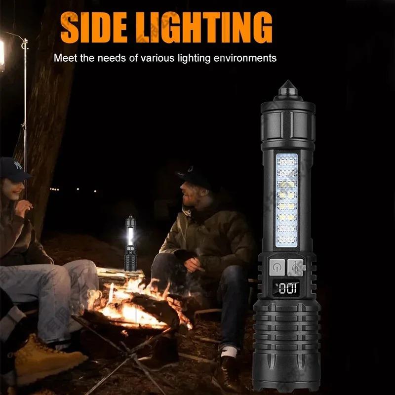 Portable Rechargeable Flashlight  Multi-Function Outdoor Specific LED Flashlight With COB Warning And Searchlight