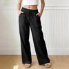 Pantaloni Larghi da Donna a Vestibilità Larga, Pantaloni Casual a Vestibilità Larga, Vita Alta Elastica, Pantaloni Lunghi con Tasche