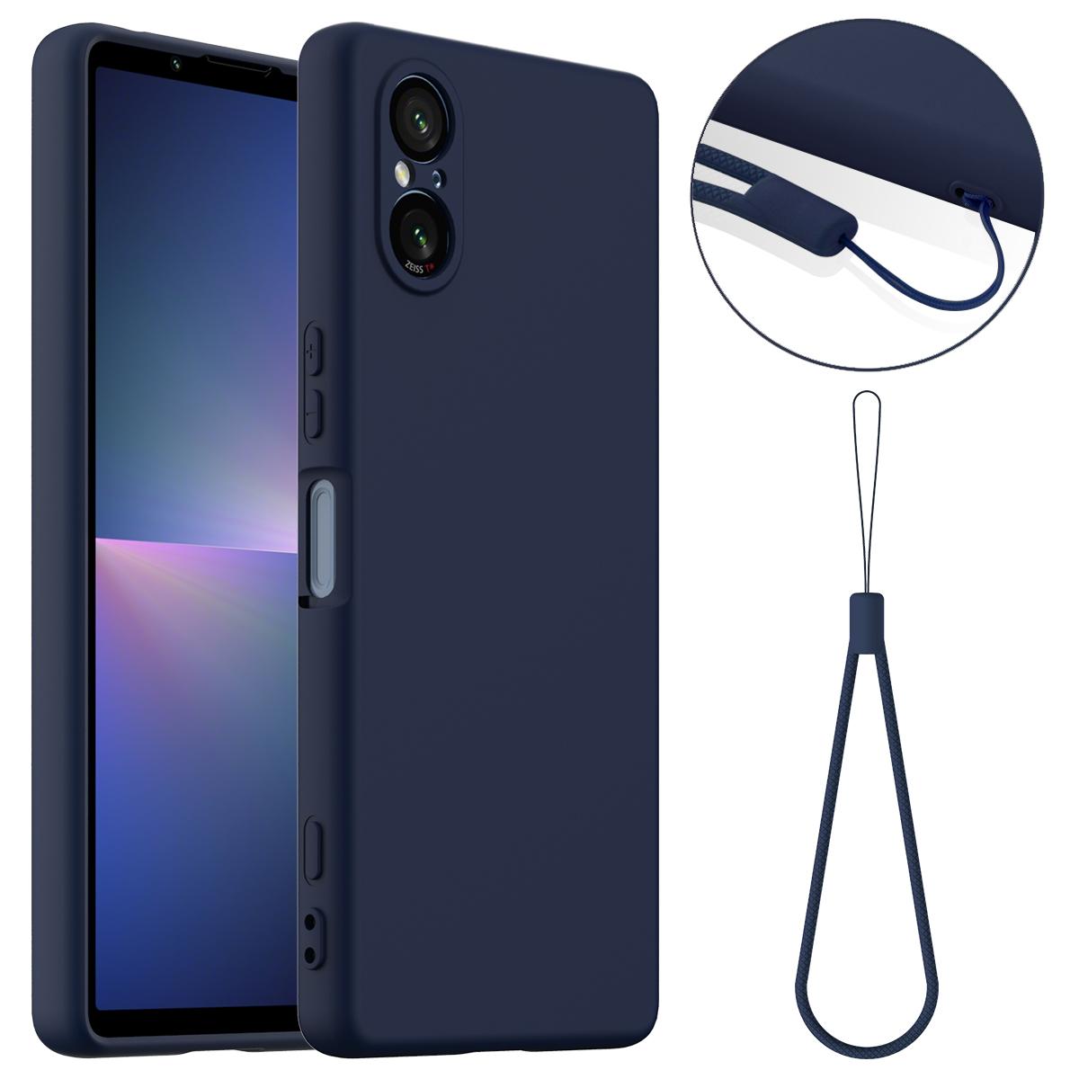 

Для Sony Xperia 5 V Чехол Совместимый с MagSafe Жидкий силиконовый чехол для телефона со шнурком Dark Blue