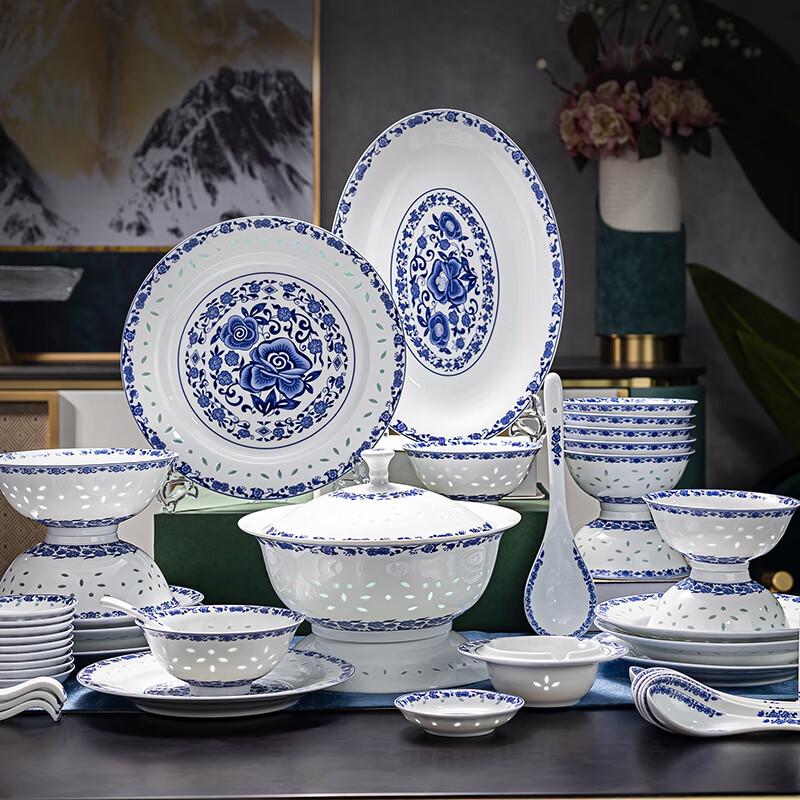 Фу Юй Сине-белый фарфоровый сервиз Линлун из 32 предметов