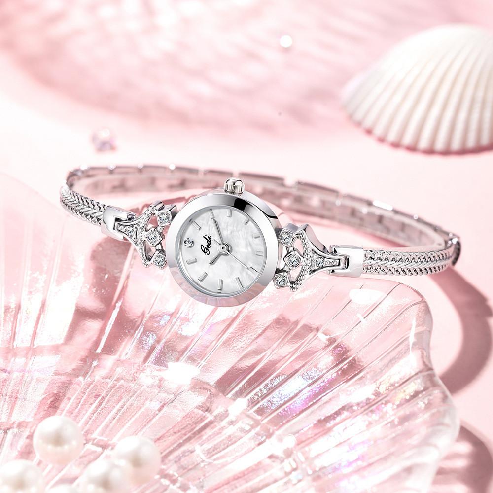 Elegant Womens Quartz Watch With Waterproof Mineral Glass And Pearl Dial For Casual Style