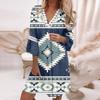 Fashion Women's V-neck Printed Lace Patchwork Bohemian Casual Resort Dress