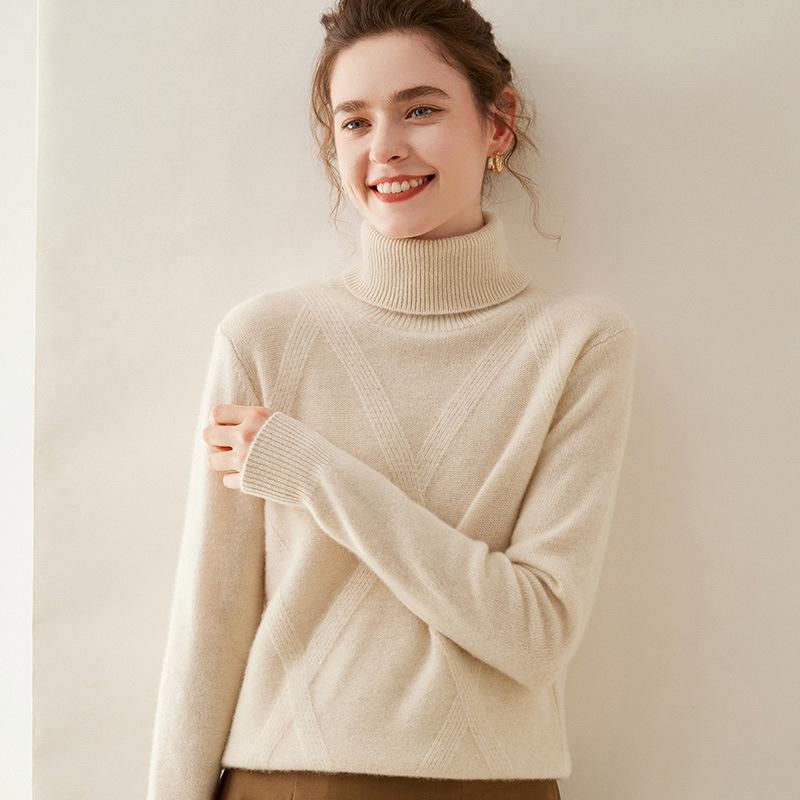 Women's Double-Strand High-Neck Cashmere Sweater - Autumn/Winter Loose Knit Pullover Base Layer