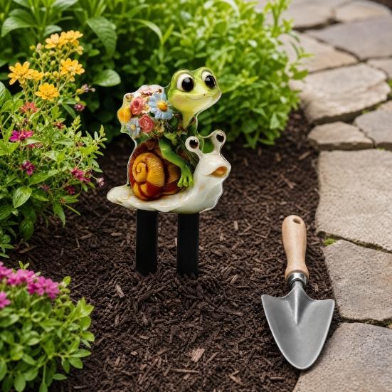 Yousheng Cartoon Frog Garden Stake, 2D Acrylic Cute Frog Garden Decoration, Waterproof Outdoor Yard Art Stake for Lawn Flower Bed Planter