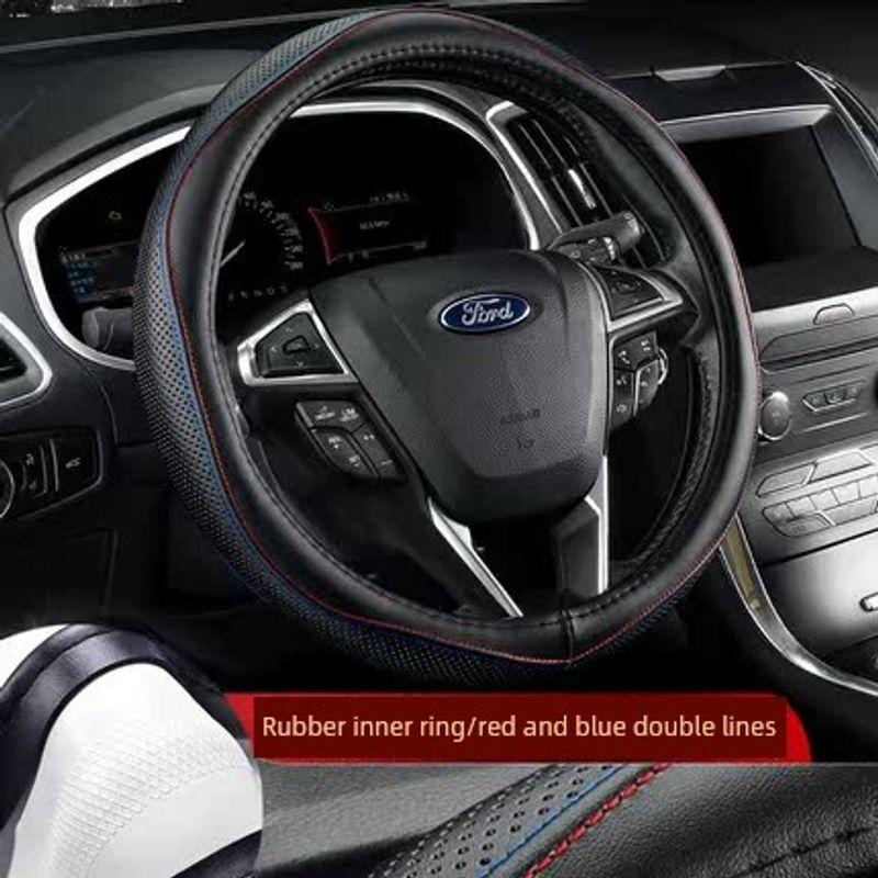 Car Steering Wheel Cover, Genuine Leather Handle Cover for Ford Focus, Edge, Territory, Mondeo, Explorer, Escort, Kuga