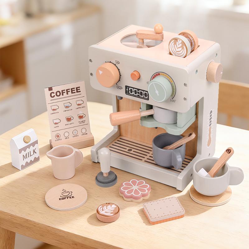 Baby Preted Toy Wooden Coffee Machine Children Kitchen Toy Games Children Montessori Educational Cosplay Indoor Diy Toys