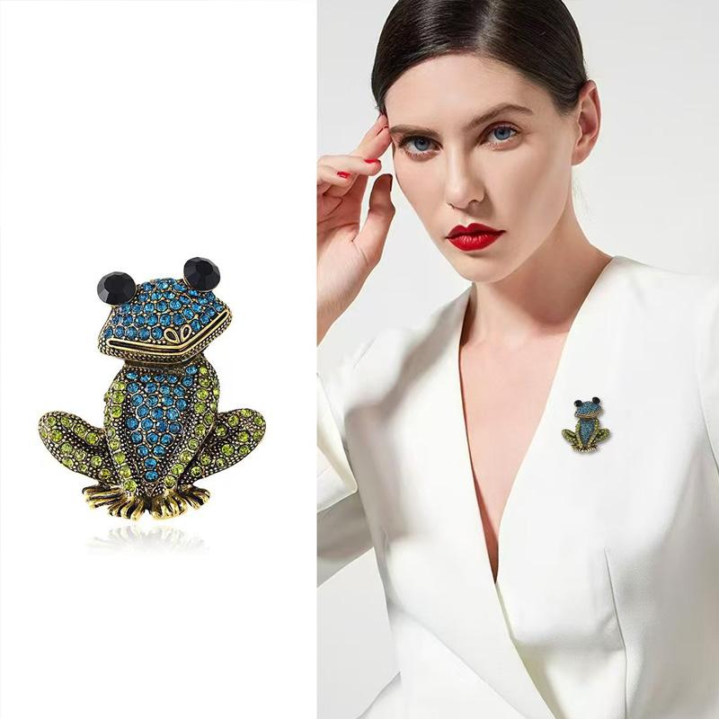 1PC Rhinestone Baroque Style Bear Shrimp Shape For Women Girls Animal Brooches Vintage Coat Suit Accessories Elephant Frog