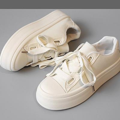Platform White Shoes Women's Autumn Solid Color Fashion Niche Casual Board Shoes Breathable Round Head Student Canvas Shoes