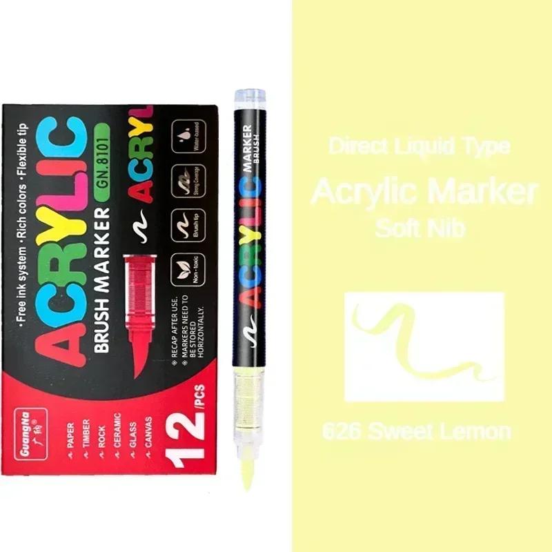GUANGNA 168-12 Colors Acrylic Marker Pen for Rock Painting Brush Tip Paint Marker Christmas Markers Waterproof Art Supplies