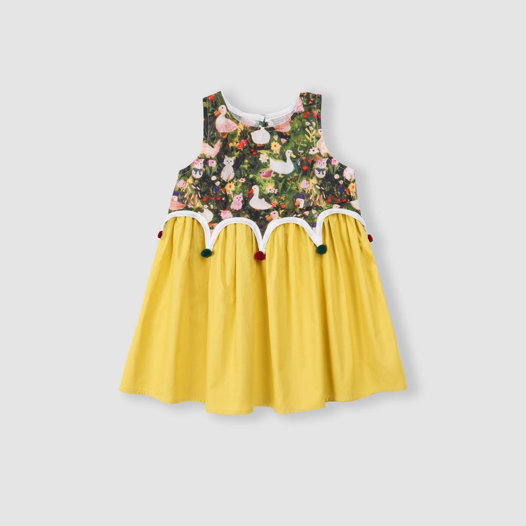 Summer Girls Cartoon Print Sleeveless Vest Dress Holiday Cotton Dress