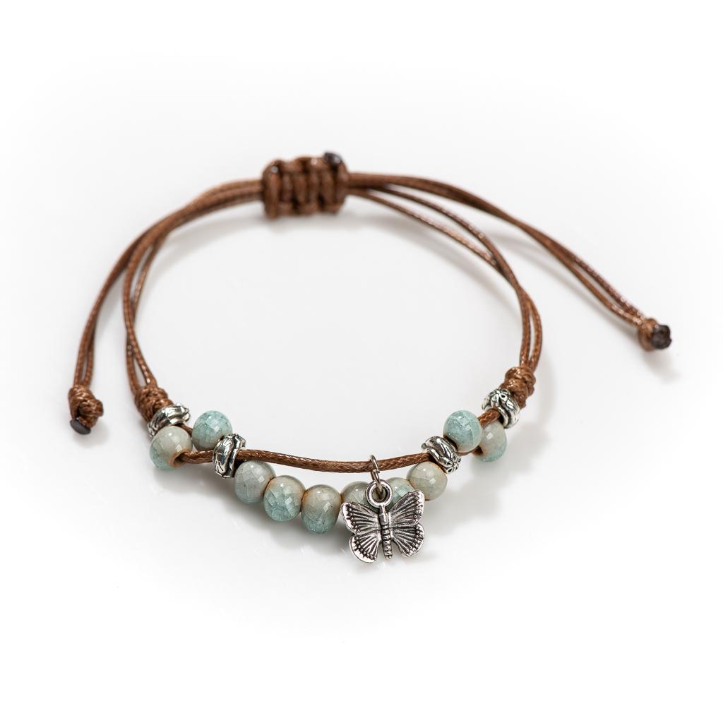 Handmade butterfly Ceramic Cracked Ice Vintage adjustable bracelets Elastic Cord Bohemian Chic Jewelry Unique Gift H920