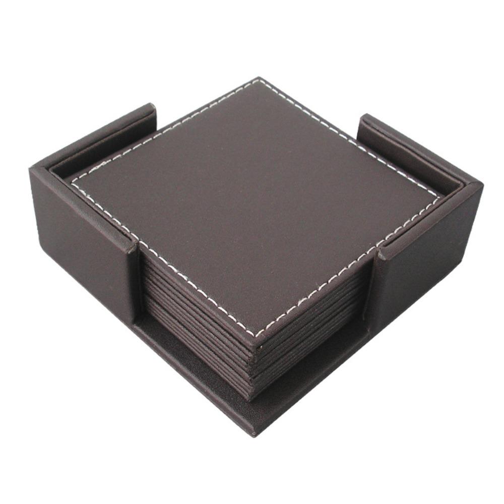 6Pcs Heat-resistant Leather Coaster Business Round/Square Drink Mat  Afternoon Tea Mug