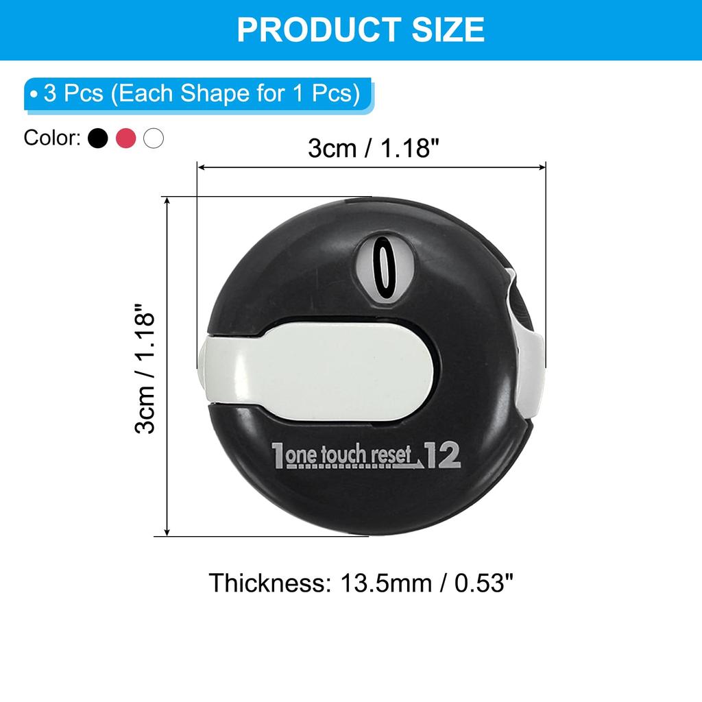 PATIKIL Golf Score Counter Mini Golf Shot Stroke Attachment Counter Clicker Clip for Glove 3-Pack Golfer's Bag/Hat - White/Red/Black