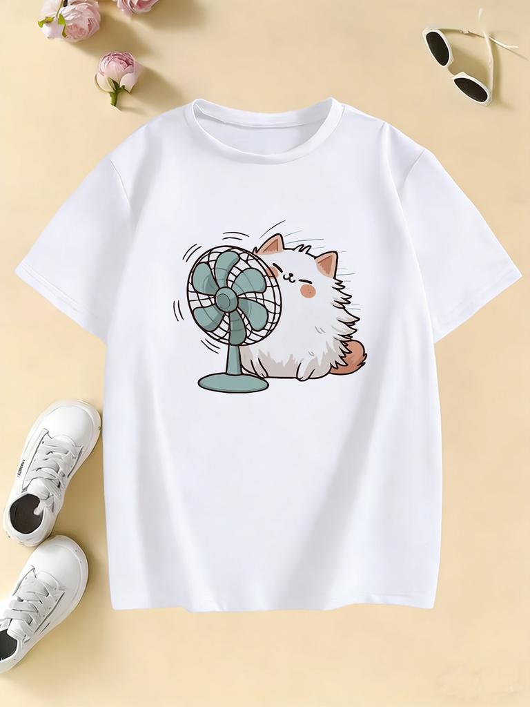 Cartoon Animal Funny Fan Cat T Shirts Shirt Sleeve Kids Childrens Tshirt Boys Girls Summer Spring Casual Top Tee Shirt