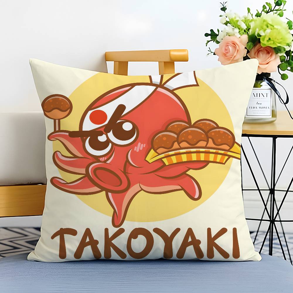 Cartoon Japanese Takoyaki Food Pillow Case Printed Brushed Fleece Pillow Baby Skin-Touch Eco-Friendly Dye-Sublimat