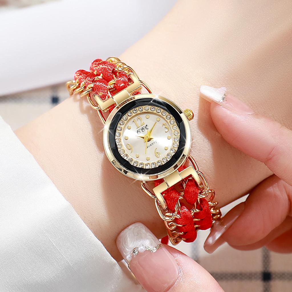 Women's Watch Fashion Rhinestone Braided Rope Bracelet Quartz Watches