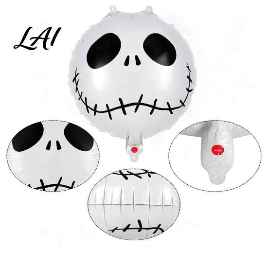 Indoor Outdoor Holiday Decor 12PCS Halloween Skull Balloon Set Aluminum Foil Balloons Black And White Balloons Striped Realistic Print for