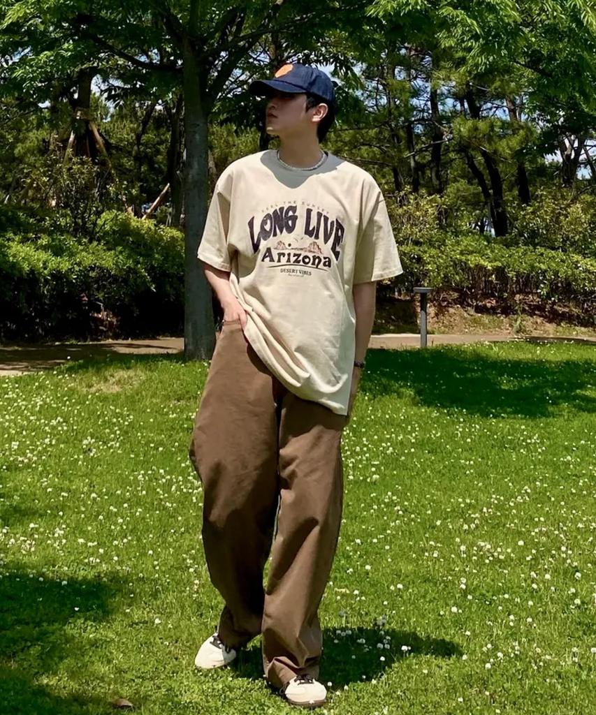 AGOD Arizona Camping Lettering Short Sleeve T-Shirt [Light Beige]