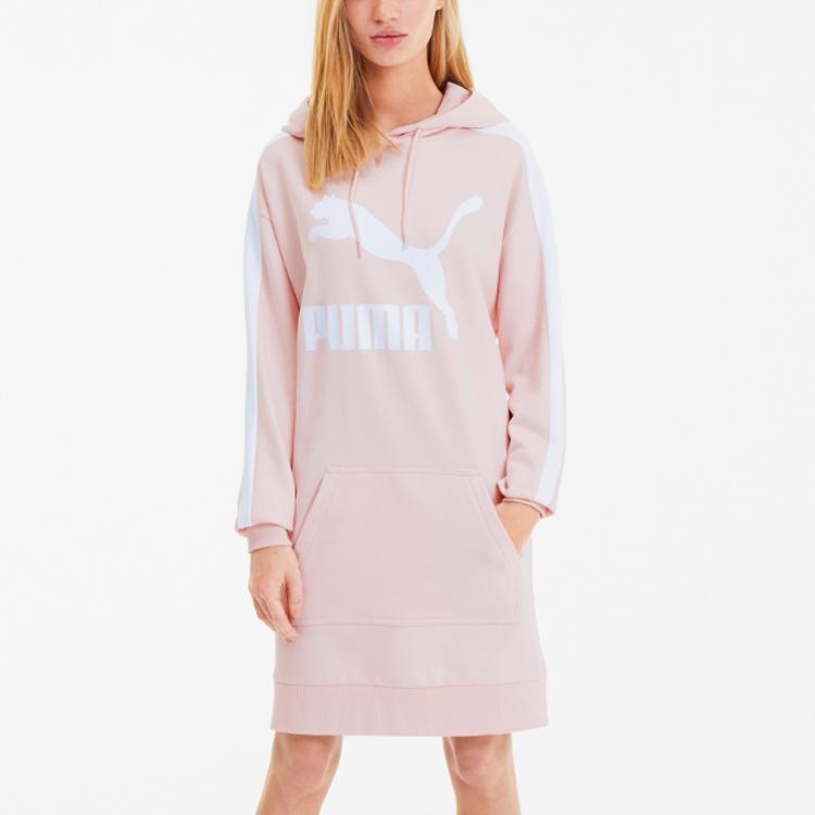 Puma Classics T7 Logo Printed Casual Hoodie Dress Women dresses Pink 597327-17