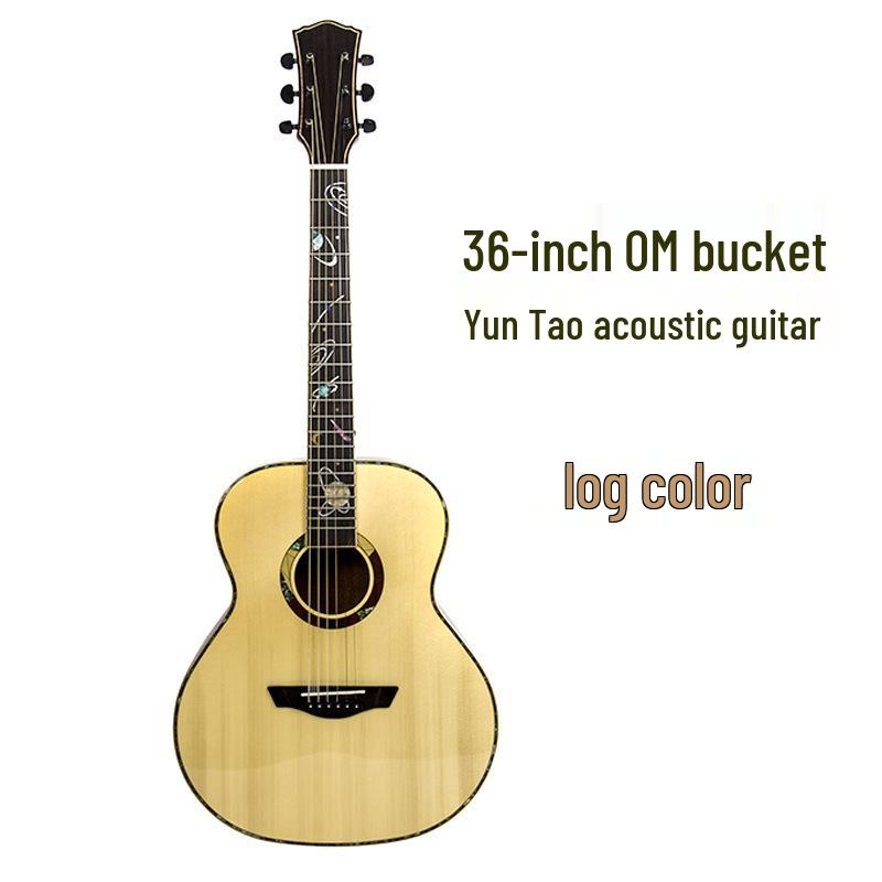 36" Cloud Peach Solid Wood Folk Guitar for Kids, Beginner Travel Guitar