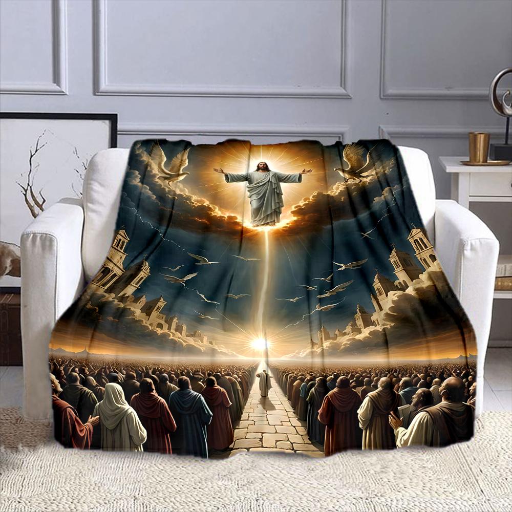 "Ascension of Christ with Glowing Light" Patterned flannel blanket perfect for the bedroom living room, sofa, or a little nap