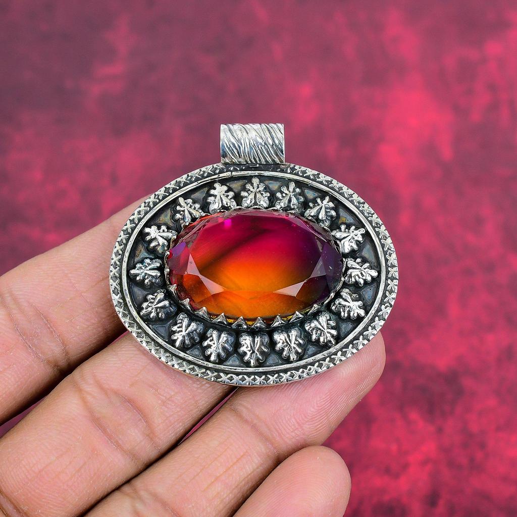 Zweifarbiger Turmalin 925 Massiv Sterlingsilber Anhänger, Handgefertigter Edelsteinanhänger Schmuck, Geschenke für Ehefrau Brandneuer Anhänger