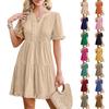 Women's Fashion Casual Ruffled Dress Short Sleeve V-Neck Large Swing Dress