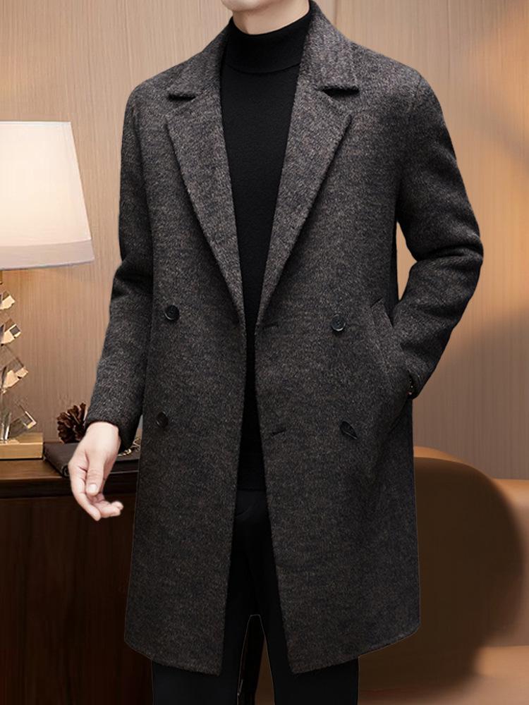 Men's Premium Double-Sided Wool Alpaca Double-Breasted Long Coat for Autumn/Winter