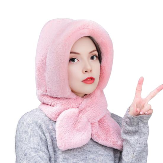Women Hat Solid Color Elastic Knitted Warm Winter Hat With Scarf Outdoor