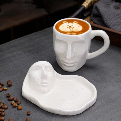 Ceramic Coffee Cup and Saucer Set Creative Human Face Mug Couple Drinking Glasses Milk Tea Cup Coffee Mugs Milk Mug Tea Mugs