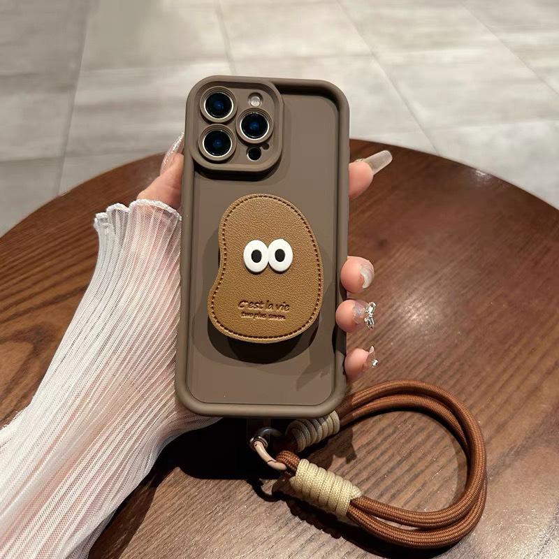 Eye Shaped Leather Airbag Holder Phone Case for IPhone 16 Promax for Apple 15 Crossbody Strap 14