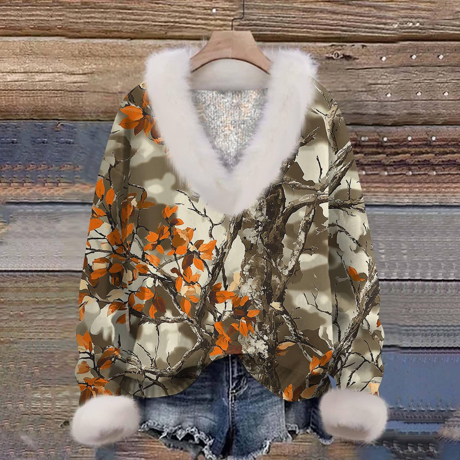 

Женская толстовка с длинным рукавом, принтом, плюшевым воротником, V-образным вырезом, пуловер XXL