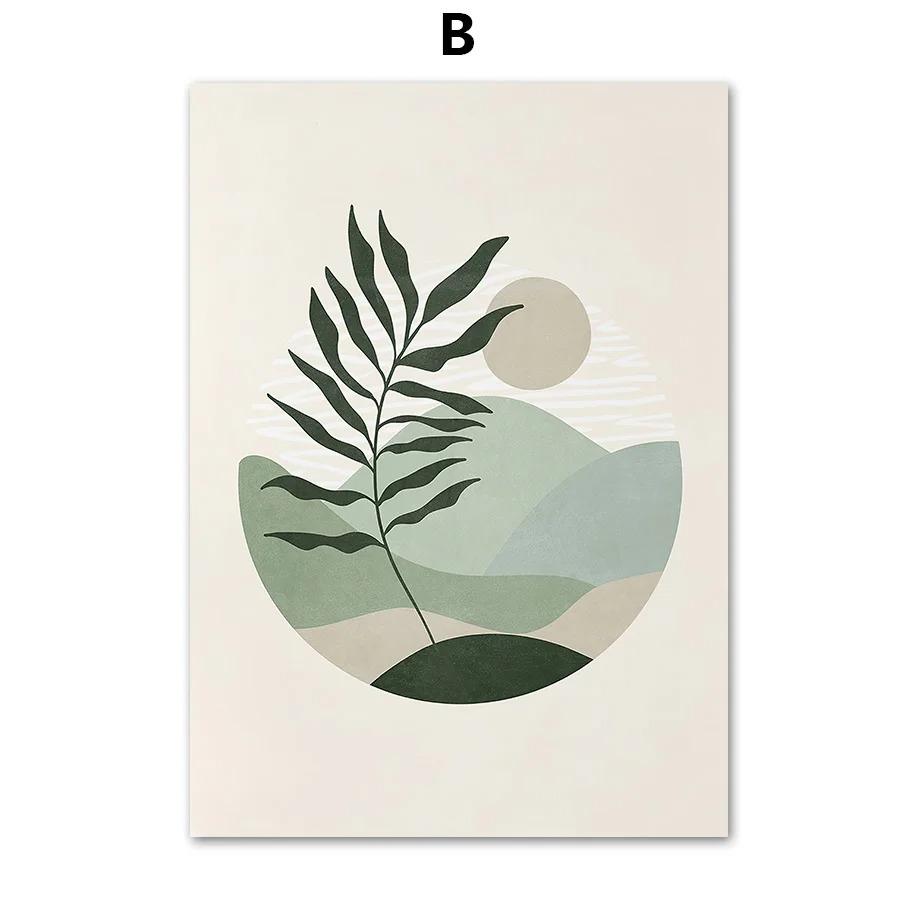 Abstract Green Plant Poster and Print Line Bohemian Moon Wall Art Sage Canvas Painting Nordic Wall Picture Living RoomDecorat
