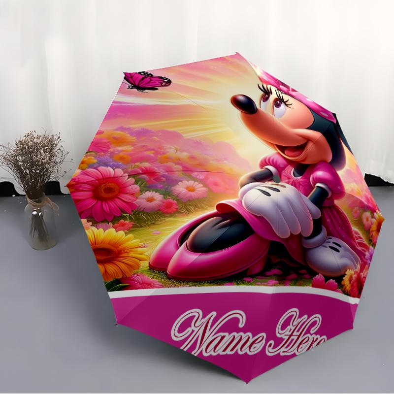Personalized Name Minnie Print Umbrella - Automatic Open/Close, Eight-Rib Durable Frame, Automatic Folding Umbrella