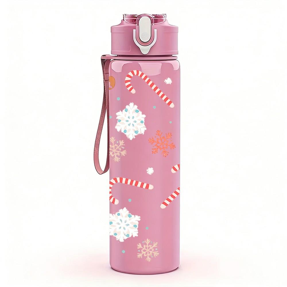 1PC Gingerbread Cookie Christmas Pattern 750ml Color Plastic Sports Water Bottle Leakproof Flip Straw Lid Suitable for Sports Office Home Use