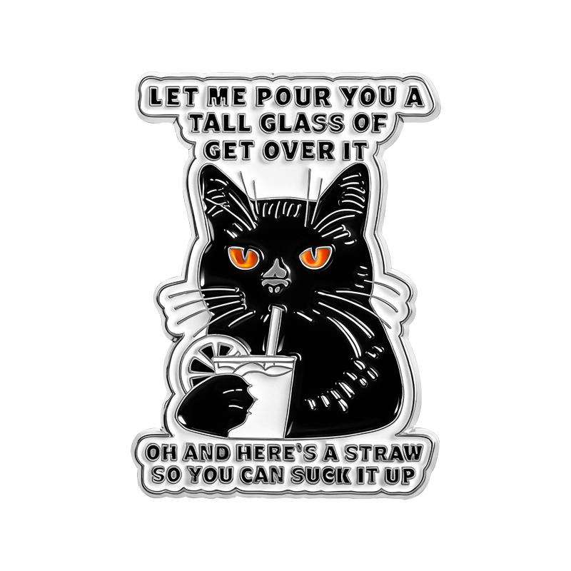 

Black Cat Quote Enamel Pins Get Over It Brooches Lapel Badges Cool Cartoon Sarcastic Animal Jewelry Gift for Friends