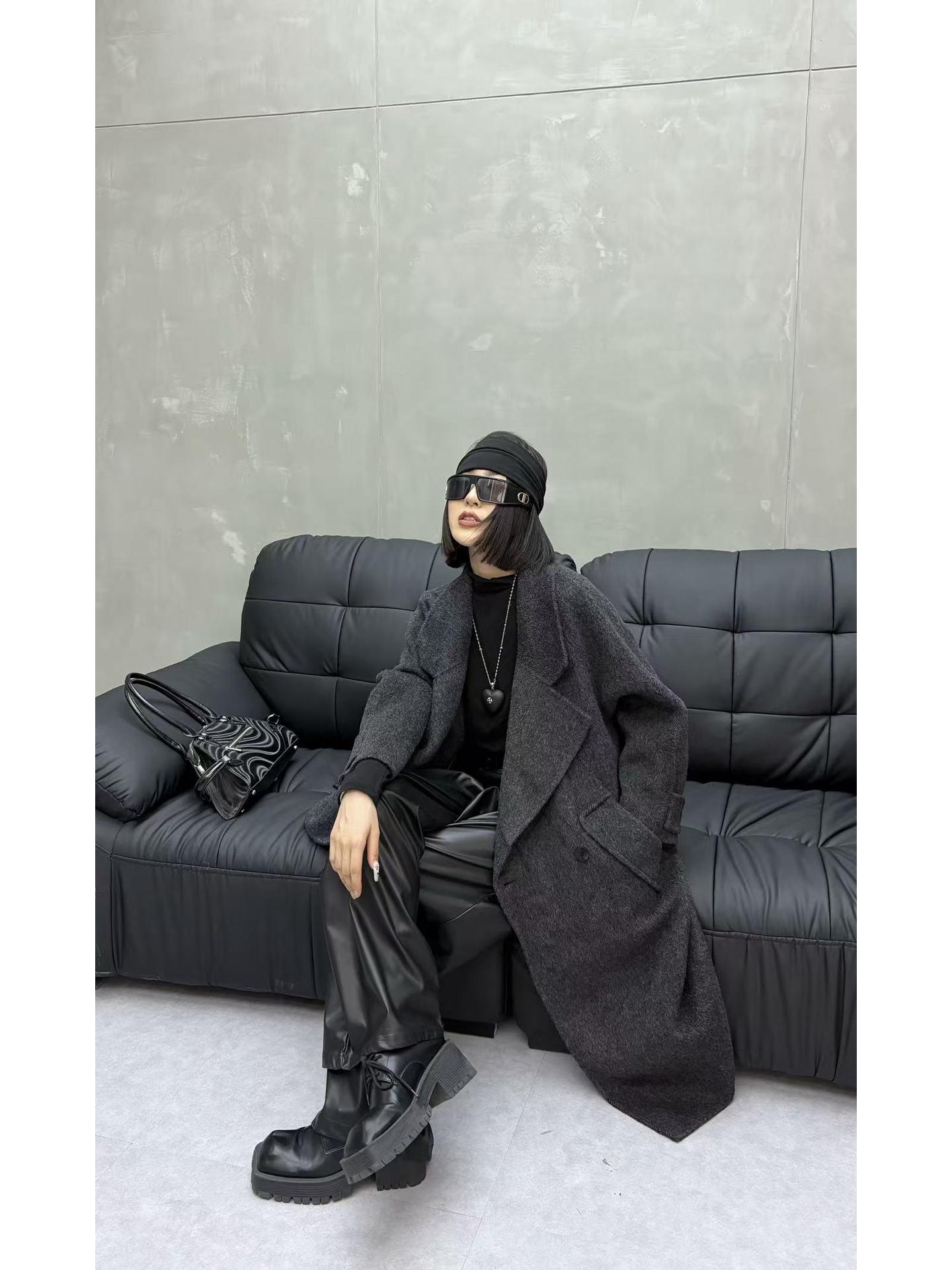 

Женское двустороннее шерстяное пальто - Новинка 2025, средней длины, утолщенное, больших размеров для осени и зимы S